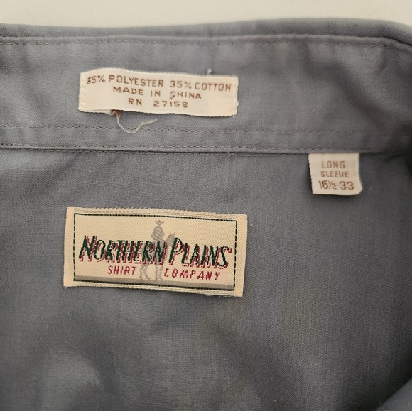 Northern Plains Mens |16.5x33| VTG LS Blue Western Pearl Snap Point Collar Shirt - Picture 8 of 8